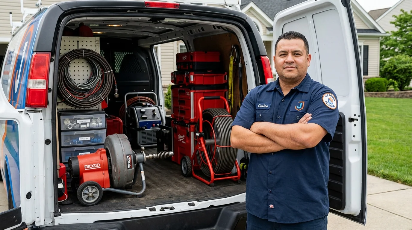 Professional drain cleaning equipment and Johns Plumbing LLC plumber in Russells Point