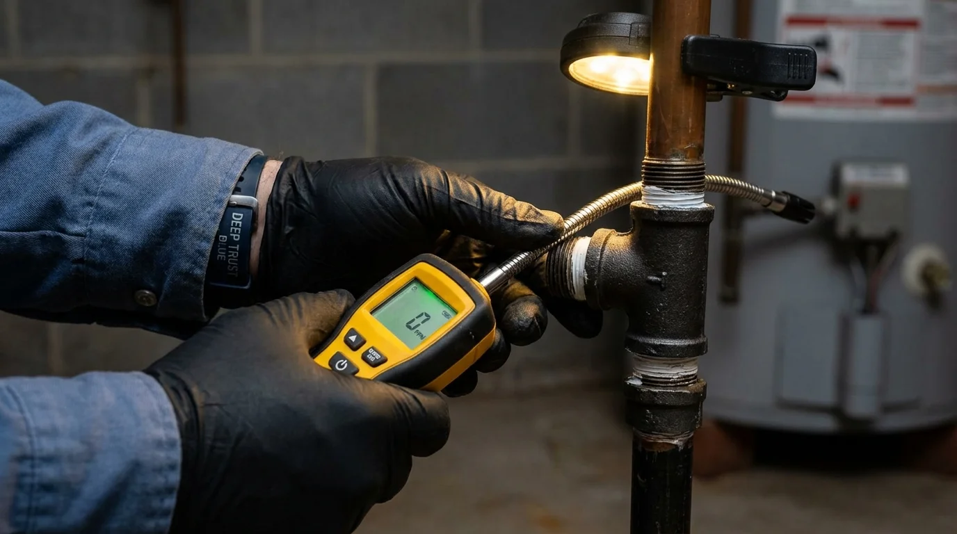 Gas leak detection with electronic sniffer by Johns Plumbing LLC in Russells Point